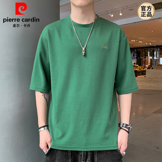 
Pierre cardin men's short-sleeved T-shirt round neck loose five-point sleeve summer new base shirt casual half-sleeved T-shirt top QD659 white L
