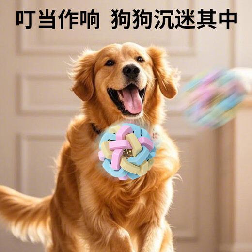Zanpet Macaron Braided Bell Ball Dog Toy Ball Relief Teething Toy Pet Interactive Training Supplies