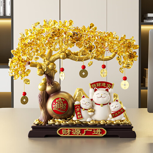 Guanjunhao New Chinese Style Fortune Tree Lucky Cat Ornament Living Room Entrance Office Decoration New Store Opening Gift Housewarming Gift Caiyuan Guangjin Fortune Tree Lucky Cat Color Box JD Logistics