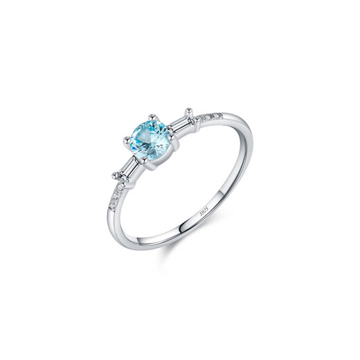 Fat Donglai's same style aquamarine ring S925 sterling silver light luxury light sea blue diamond ring women's niche design light sea blue ring US size 7 (54mm)