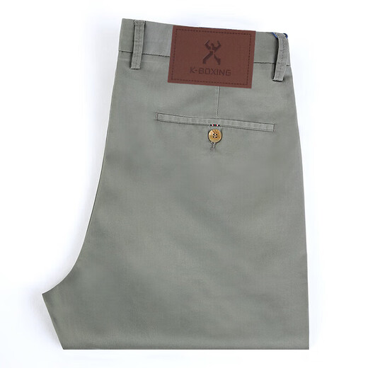 Jinba Herren-Kleidung (K-Boxing) Markenmännchen Casual Hosen reines Baumwollfreies bügeln im mittleren Alter Casual High Taille Gerade Khaki 9226-1 M 42 Größe Taille 3 Fuß 3 Taille 107c
