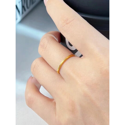 QUAMER plated 18K gold ancient style ring for women, fashionable and personalized plain ring 1mm thin ring Internet celebrity fashion exquisite and simple 1mm extremely thin round ring US size 5