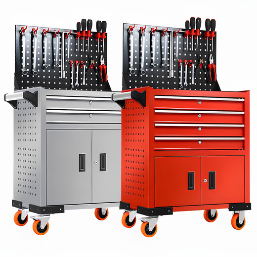 Huili's mobile drawer-type tool cart, auto repair tool box, workshop tool cabinet, repair small trolley box parts cabinet, new two-drawer (large size) gray + back panel