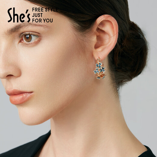 
She's Qianzi handmade oil-dropping light luxury fashion earrings Van Gogh Iris flower earrings for girls birthday gifts for girlfriend