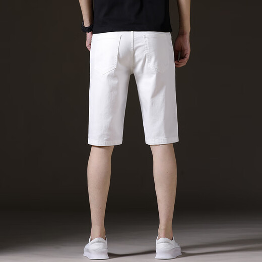 Seven Wolf (SW1960) High-End-Sommer-weißen Denim-Shorts Herren-Trendy Fünf-Punkte-Hosen-Herren lässig locker, vielseitig dünne Stretchbaumwolle QN1098 Weißer regulär 28