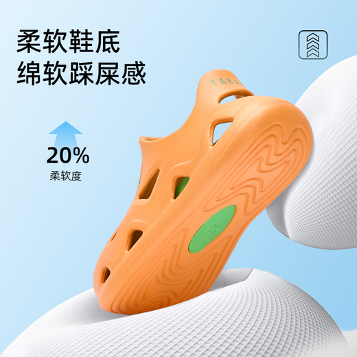 Tyranis summer new children's hole-in-the-wall shoes, boys' sandals, toe-cap anti-kicking baby slippers, girls' hollow quick-drying beach shoes, orange 34-35, suitable for feet 21.5cm long