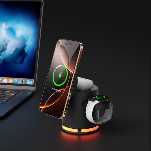 MOYi Qi2认证三合一无线充电器Magsafe磁吸15W快充苹果iPhone16pro底座手机iWatch手表耳机支架充电站