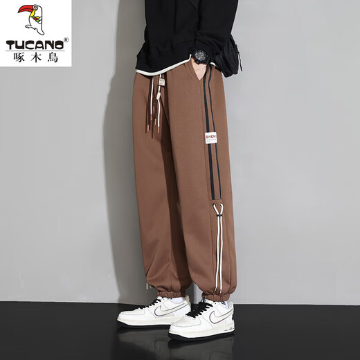 Woodpecker (TUCANO) Extra Large Size Casual Pants Men's Autumn and Winter Trendy Loose Plus Fat Plus Fatty 300Jin Jin is equal to 0.5kg Velvet sports casual sweatpants FJB621-BM108 black 6XL 220-240Jin Jin is equal to 0.5kg