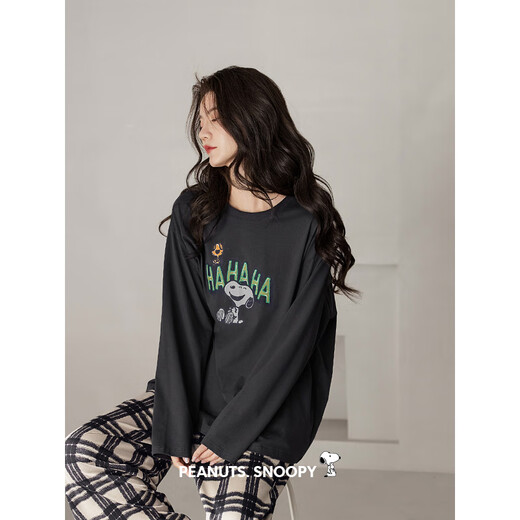 Beiyan Snoopy Couple Pajamas Women's Spring and Autumn New Soft Cotton Long-Sleeved Cartoon Home Clothes Men's Outerwear Large Size Suit C20794 Men's L