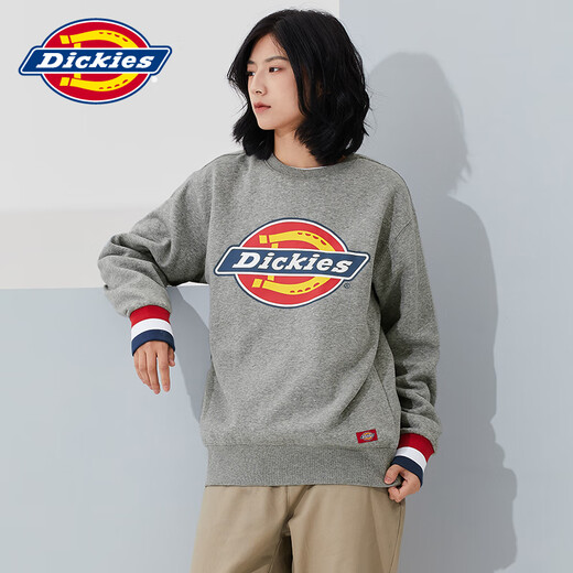 Dickies印花罗纹袖口圆领保暖卫衣女士秋新品棉上衣加绒情侣9587 黑色12596 镭射大logo-男女同款 XS