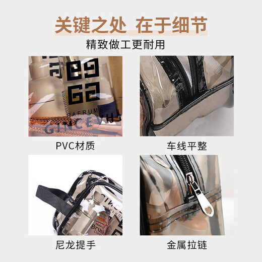 Waterproof portable travel toiletry and makeup storage bag storage bag 60 silk thick transparent gray