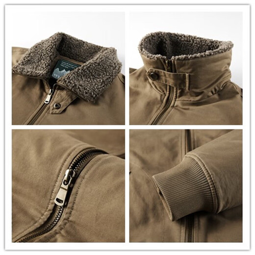 Cotton coat men's velvet thickened 2025 winter new loose bomber jacket multi-pocket work jacket military green XL (recommended 130-145Jin Jin equals 0.5kg)