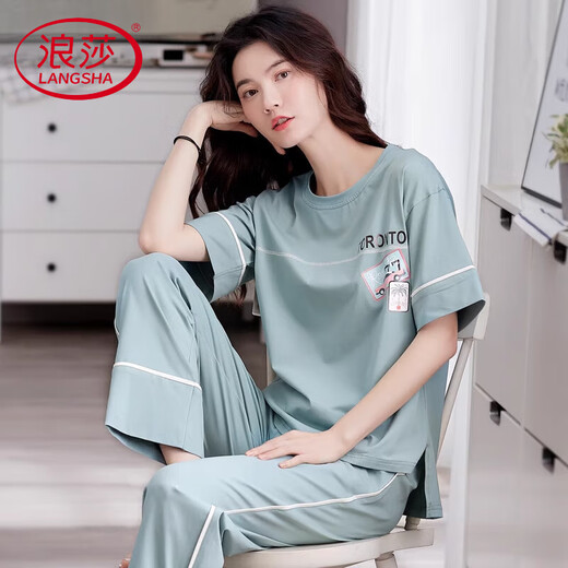 Langsha Pyjamas de luxe léger pour les femmes en été 2025 Nouveaux vêtements de maison en vrac mince coton pur et peut être porté à l'extérieur de Fentenkoan 7371 xl [recommandé 120-140jin [Jin est égal à 0,5 kg]]]