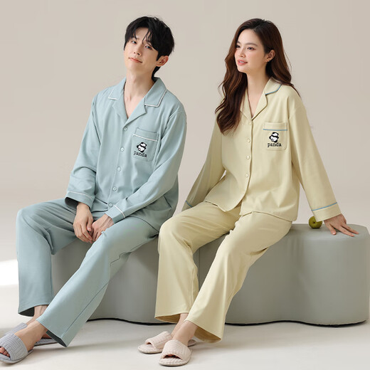 
Cat Man Pure Cotton Couple Pajamas Spring and Autumn 2025 New Long Sleeve Large Size Thin Casual Outdoor Outdoor Men's and Women's Home Clothing Set 02D16802 M Women