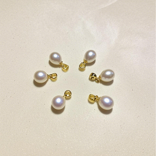 Drop-shaped freshwater pearl pendant, silver 925 without chain, exquisite and elegant pendant for girlfriend, 9.3-10.3mm white pearl + 925 silver yellow support