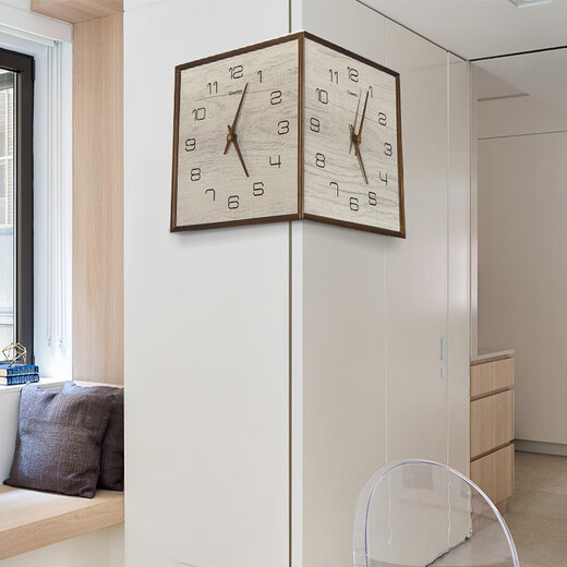 Sanqihu doppelseitige Wanduhr Wohnzimmer Ecke Home Moderne einfache atmosphärische stille massive Holzuhr Dekorative doppelseitige Hänge Wache große 9197 Walnuss Farbmarke Stille Bewegung 12 Zoll