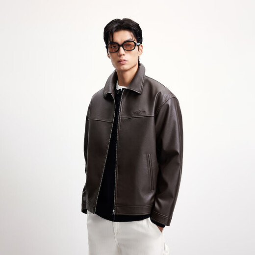 JACK&JONES men's autumn fashion trend American motorcycle imitation pebbled PU loose lapel jacket 2253P3008