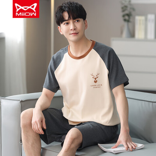 
Catman MIIOW Men's Summer Pure Cotton Shorts Shorts Youth Summer Thin Stripes Can Wear Outside Casual Home Clothing Set Pure Cotton FA#6623 L Recommended-125Jin[Jin is equal to 0.5 kg]