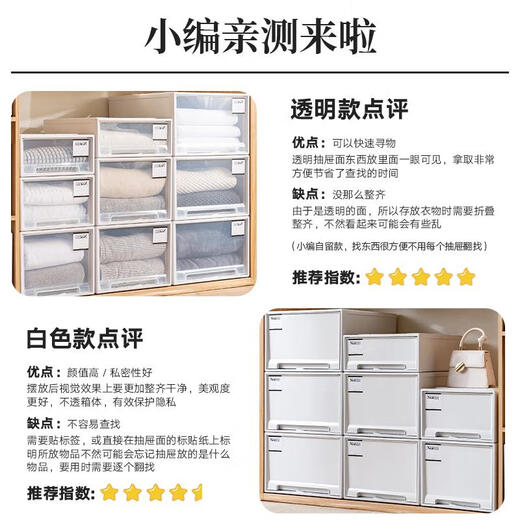 Sanqihu storage box drawer type household wardrobe storage box plastic transparent clothing sorting box clothes underwear storage cabinet C3523 depth 45 width 35 height 23 transparent one-piece