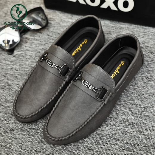 Woodpecker versátil de trabajo negro luz nueva transpirable zapatos para hombres para hombres zapatos de frijoles para hombres de alumnos de cuero suave casual d826 negro 39