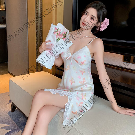 兰缪 (LAMIU)吊带睡裙女夏季冰丝性感带胸垫连衣裙感法式宫廷风家居服 LS11968 【凉感睡裙】 M 【建议80-100斤】