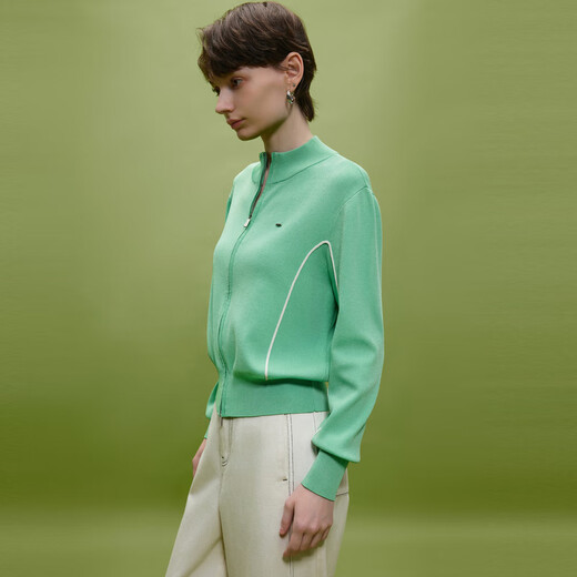 
Three-color sports style round neck double zipper small jacket