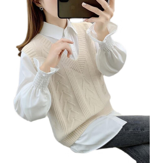 2025 new sweater women's vest vest sweater spring and autumn waistcoat loose and stylish age-reducing versatile top 1047 blue XL recommended 121 Jin Jin equals 0.5 kg -135 Jin Jin equals 0.5 kg