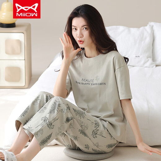 猫人 MIIOW睡衣女春夏季短袖长裤纯棉韩版学生夏天可外穿纯棉家居服套装 YZT9719 棉短长 M （80-斤）