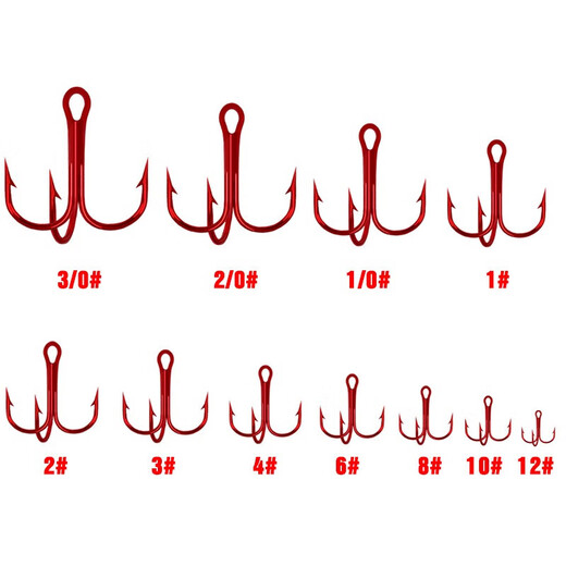 Luya three-hook red nickel three-anchor hook with barbed high-carbon steel fishhook fishing supplies red three-anchor hook 3/0# (pack of 10)