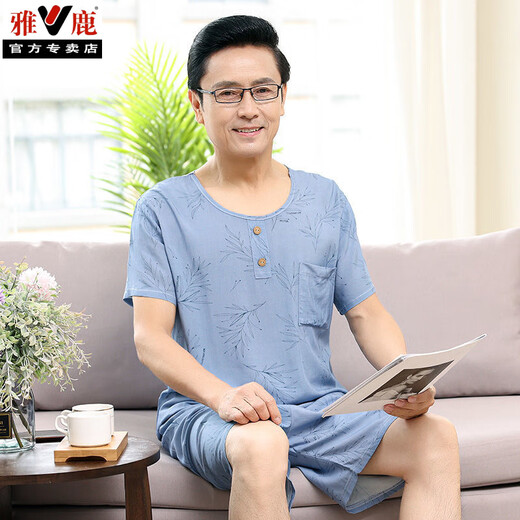 Yalu Summer New Pyjamas mittleren Alters und älterer Herren-Vater rund Hals Pull-up Kurzarmshorts Home Clothing Set 2694 L Empfohlenes Gewicht 100-135 Jin [Jin entspricht 0,5 kg]