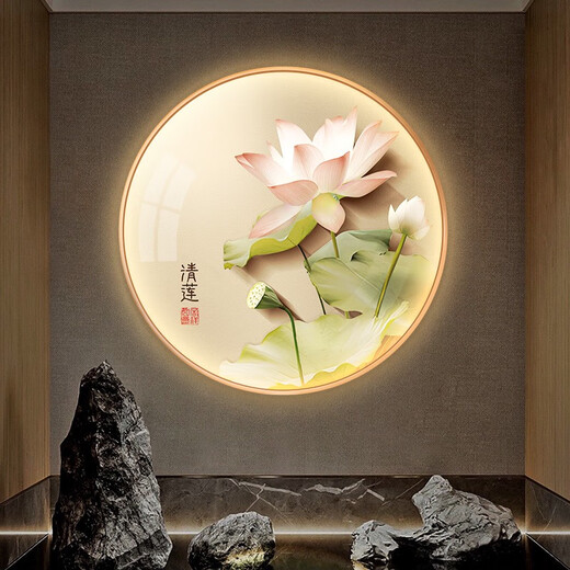 雷士（NVC）2025新款新中式柿柿如意玄关装饰画圆形灯箱餐厅茶室壁画画面全亮 1W BY3937 直径120cm百搭黑框拉丝铝合金画