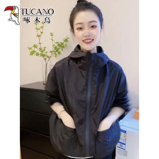 啄木鸟2025夏秋新款欧货双口袋连帽防晒海外套女透气防晒服拉链开衫夹克 粉色 M 建议80-100斤