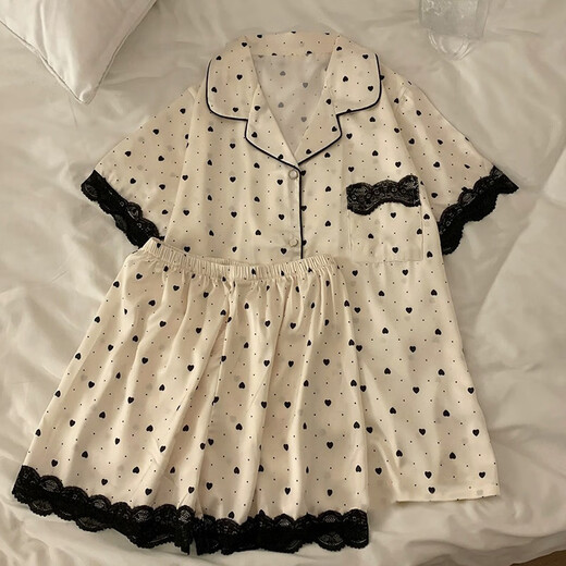 Cailei Kelai韩系感冰丝春夏季薄款睡衣女爱心开衫可外穿家居服女套装批发 LW-9214# M 【建议80-100斤】