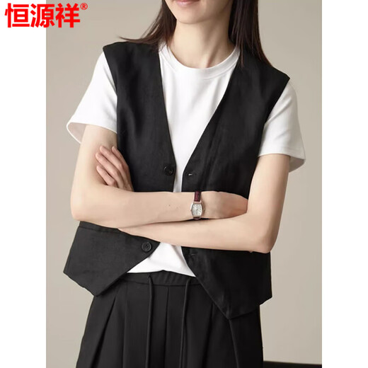Hengyuanxiang Retro British Style Women Lense Linen Lense V-образное костюм Vest 2025 Весна и летняя трудная темпераментная темпераментная куртка из глины Clay L (Рекомендуемый 100-джин [JIN равняется 0,5 кг] -115JIN [JIN равен 0,5 кг]))