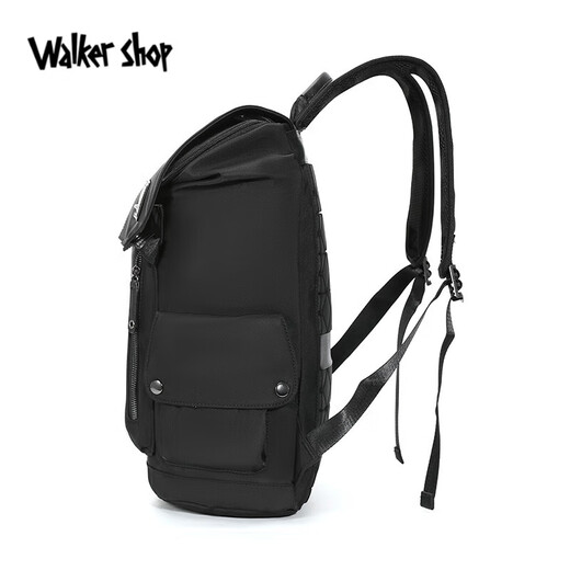 Walker Shop双肩包男士2025新款潮流商务电脑包时尚休闲学生书包大容量旅行包 黑色