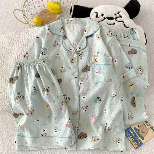 Victoria's style 2025 new pajamas for women in summer cloud cotton teenagers thin short-sleeved trousers for three-piece suit 9922# cloud cotton 3-piece suit M