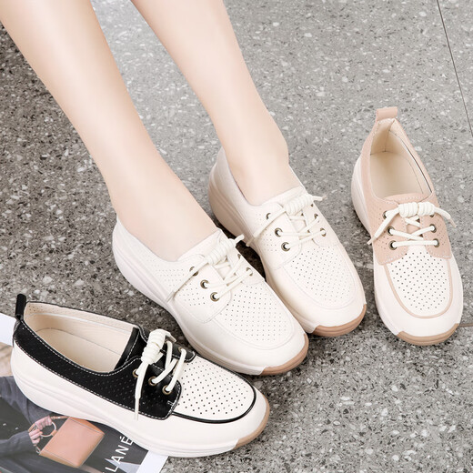 Pic de bois d'été en cuir moyen d'âge moyen chaussures célibataires de semelles de chaussures à pointes à poinchage couvertes de grande taille