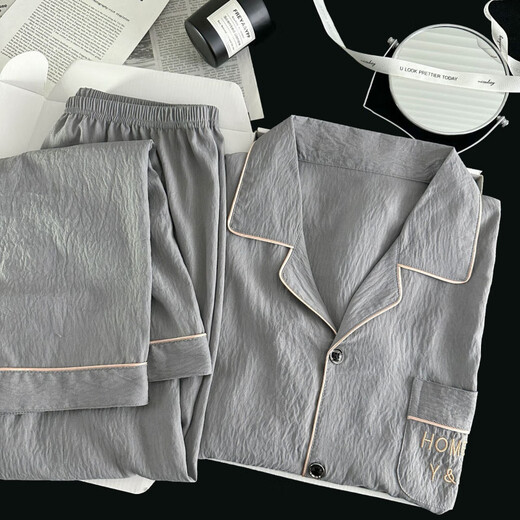 Sinnliche Wolke Baumwollpyjama Herren Frühlings-Strickjacke Langarm Langhose Langhose Cartoon Teenager Home Clothing Set K12529# Double Short L Empfohlen 100-130
