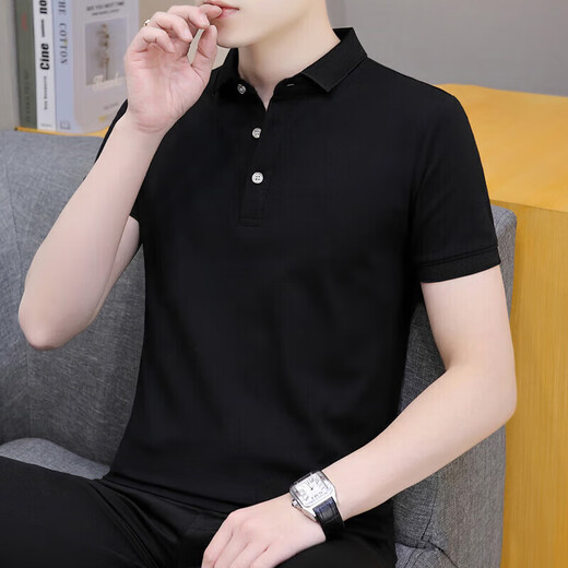 T-shirt à manches courtes à col courte à col courte à manche à manches courtes et à manches à manches à manches simples Polo Black Qy683 m [100-120Jin [Jin est égal à 0,5 kg]]]