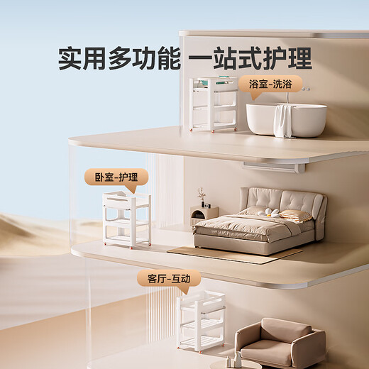 ABCMOKOO新品新品【重磅新品】贝迪尿布台婴儿护理台新生儿多功能可折叠 维米尔白+4D空气纤维床垫