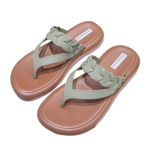 Yusenyi-Fußclip-Hausschuhe für Frauen im Sommer tragen Flip Flops für Frauen im Sommer im Sommer modische nicht rutschende Strandkeildamen 3882-6 Grüne Moxa 37 Geeignet für Größe 36 Fuß