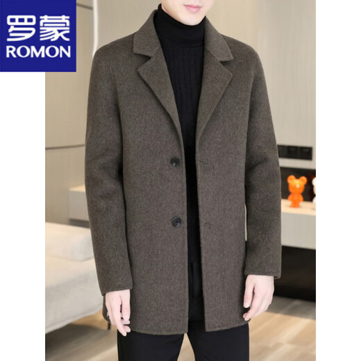 ROMON double-sided woolen coat for men 2025 spring and autumn high-end mid-length woolen windbreaker trendy brand handsome woolen coat 24001 Gray M 170 Recommended 90-110Jin Jin is equal to 0.5 kg
