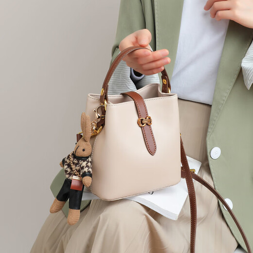 Enlike International Luxury Brand 2025 new genuine leather versatile high-quality handbag bag women's bag crossbody bucket bag sea salt white
