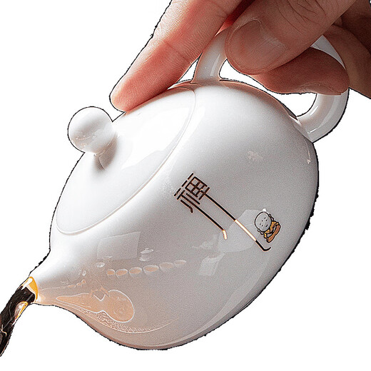 Crane Tea Jingdezhen Ceramic Mutton Fat Jade White Porcelain Kung Fu Tea Set Home Light Luxury Teapot Cover Bowl Tea Cup Set Flower Window Plate + Mutton Fat Jade (Zen) Xishi Complete Set 1 Default