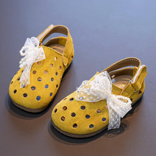 Linbuxan Princess Sandals Girls 2025 Été Nouveau style Bow Birken's Birken Fashion Hollow Hollow Shoes Girl Khaki [Picture principale] 25