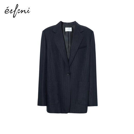Eveli Tencel and linen blended herringbone design loose silhouette suit jacket for women 2025 autumn new style dark navy S