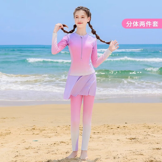 
Xtep Children's Swimming Suit 2025 New Girl Long Sleeve Split Medium Large Children Student Swimming Training Surf Suit Purple AUA368 160 [Suggested Weight 65-85 Jin [Jin equals 0.5 kg]]