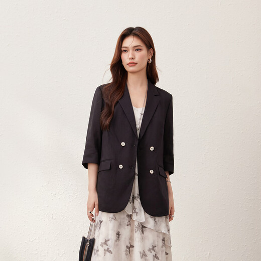Fiber Show [Intellect and capable temperament Lacele Suit Jacket] Large size women's fat mm2025 summer new style 2694 black 2XL