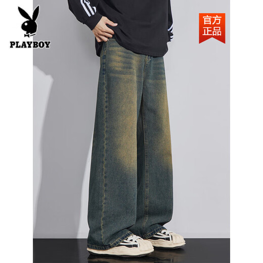 Playboy (Playboy) Lavage Old Summer Thin Jeans Men's Men's Straight Loose James American High Street Draped Floating Pantal