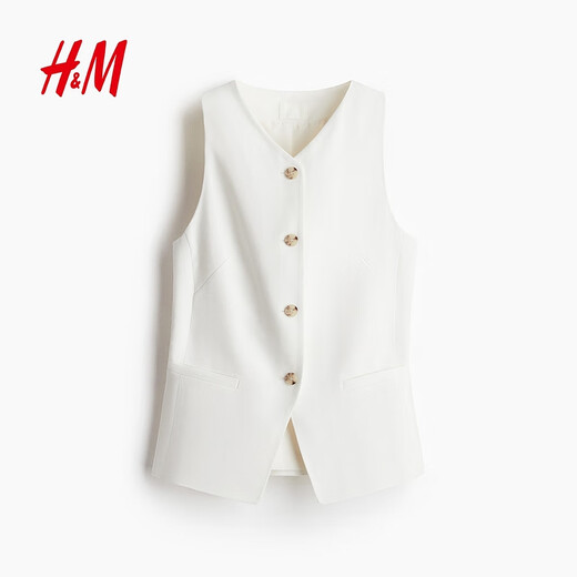 H/M2025 summer new women's clothing fashionable casual and versatile long vest 1288086 White S 160/84 36